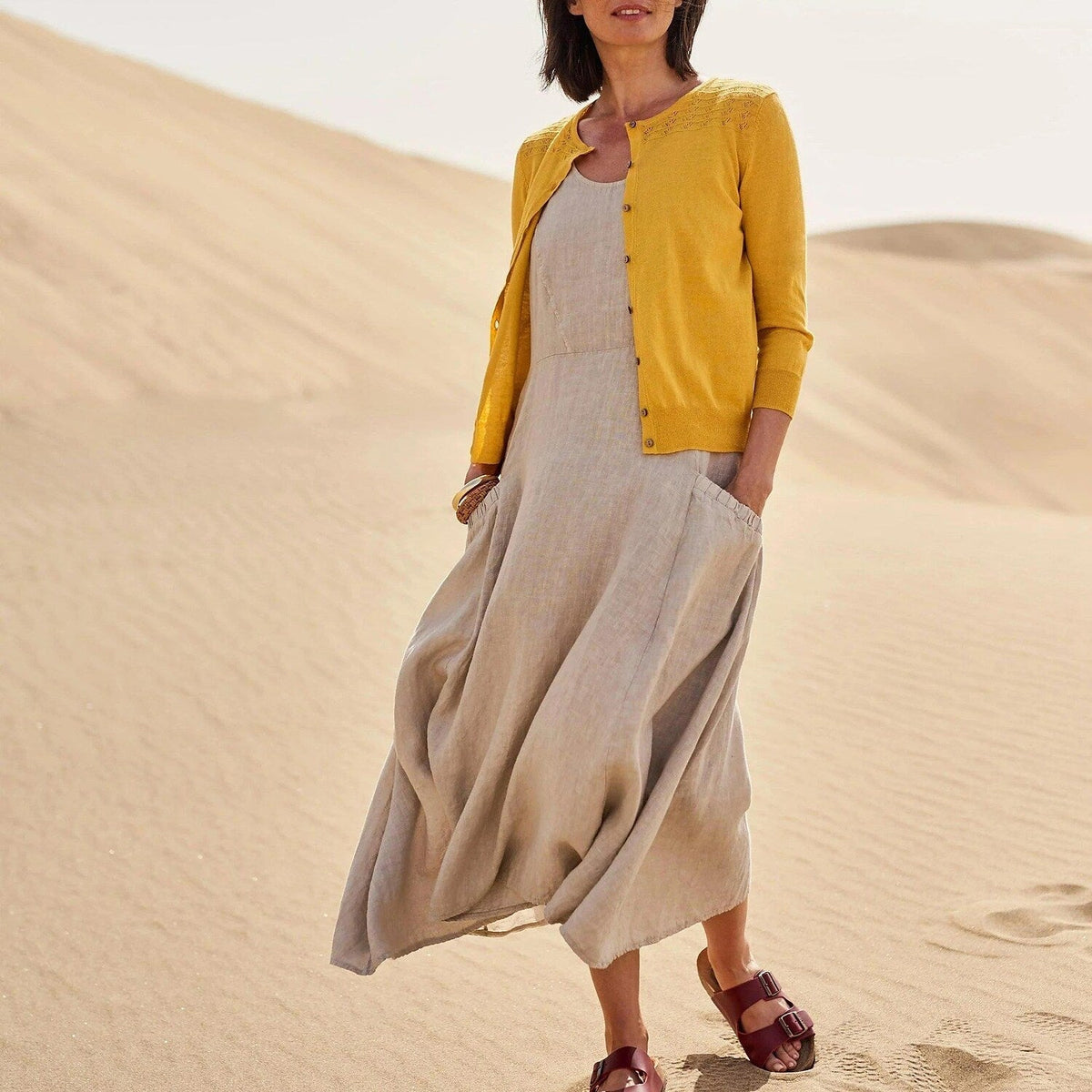 Women's Sleeveless Cotton And Linen Dress-serendiple.com