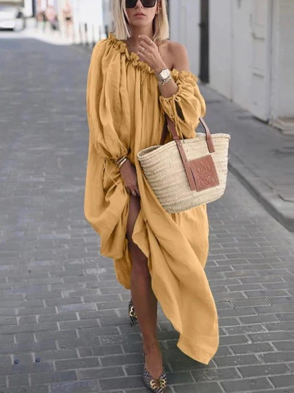 Women's Sexy Pleated Off-Shoulder Oversize Dress-serendiple.com