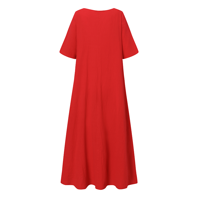 Loose V-Neck Cotton Dress SKUI33348-serendiple.com