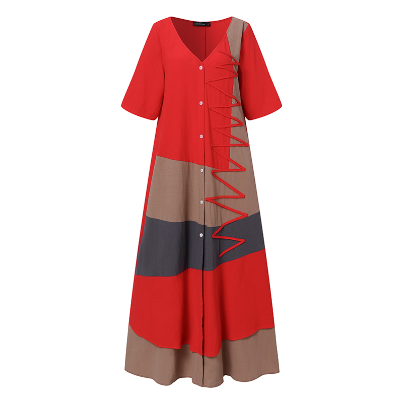 Loose V-Neck Cotton Dress SKUI33348-serendiple.com