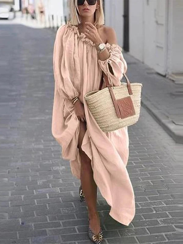 Women's Sexy Pleated Off-Shoulder Oversize Dress-serendiple.com
