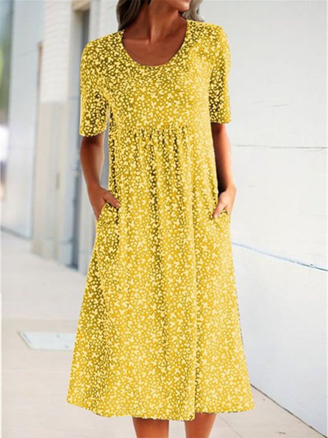 Women Floral Pockets Plus Size Midi Dress-serendiple.com