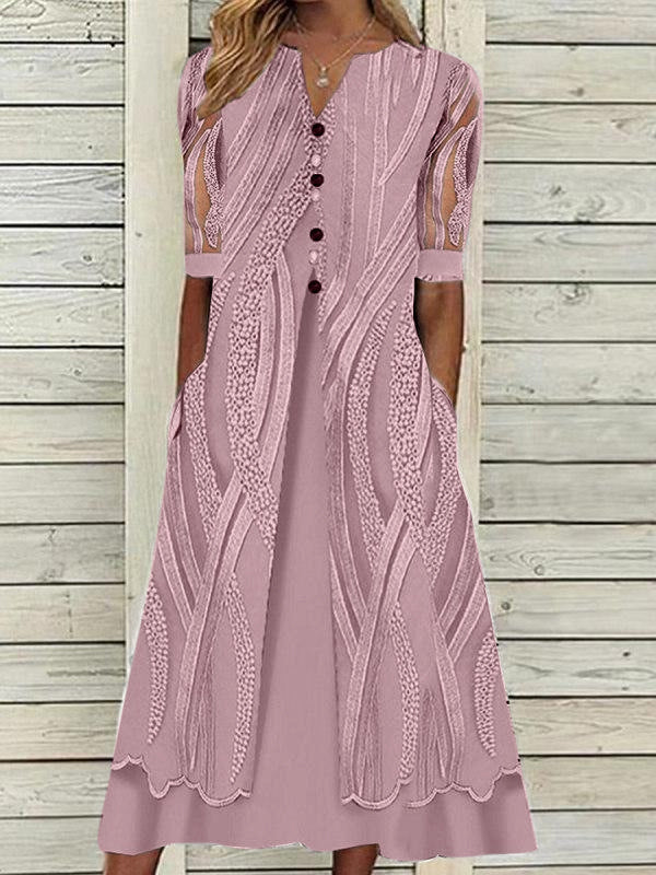 V-neck Printed Loose Short Sleeve Chic Dress-serendiple.com