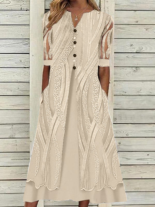 V-neck Printed Loose Short Sleeve Chic Dress-serendiple.com