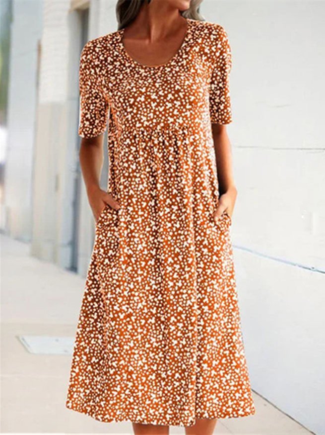 Women Floral Pockets Plus Size Midi Dress-serendiple.com