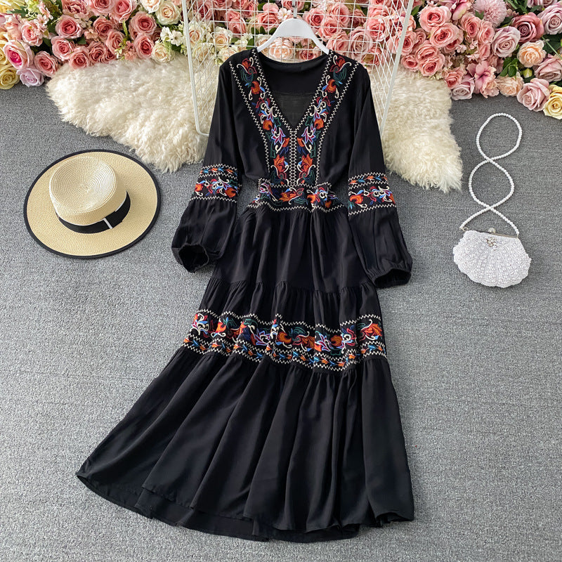 Vintage Print Long Sleeved Prairie Maxi Dress-serendiple.com