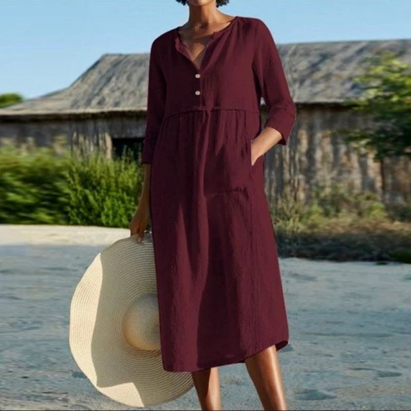 Organic cotton elegant loose dress-serendiple.com