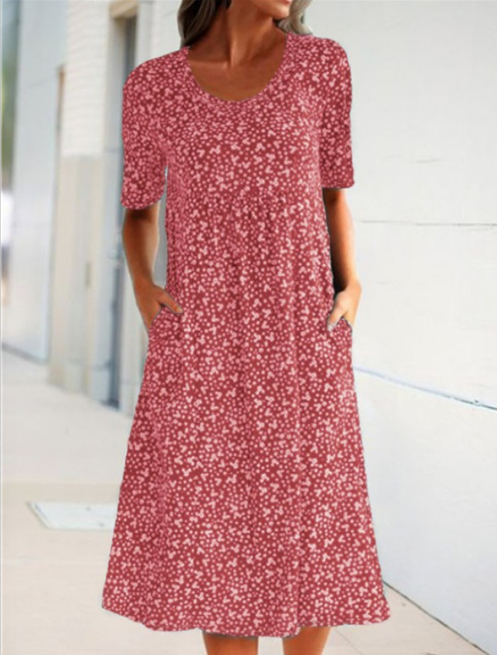 Women Floral Pockets Plus Size Midi Dress-serendiple.com