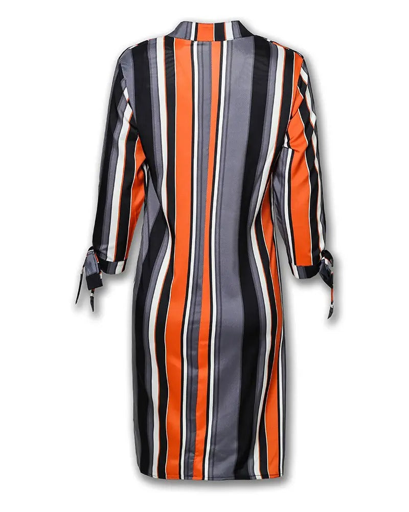 Striped Tassels Insert Tie Sleeve Shirt Dress-serendiple.com
