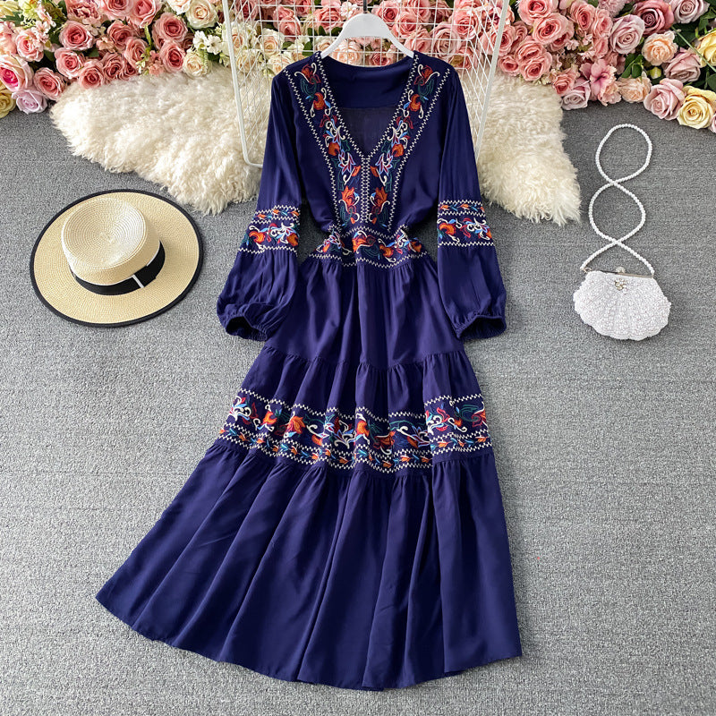 Vintage Print Long Sleeved Prairie Maxi Dress-serendiple.com