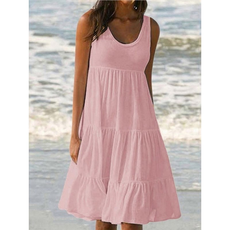 Paneled Solid Sleeveless Beach Dress-serendiple.com