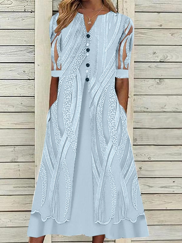 V-neck Printed Loose Short Sleeve Chic Dress-serendiple.com