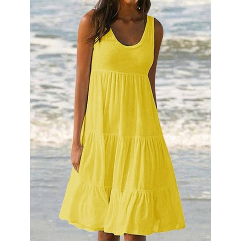 Paneled Solid Sleeveless Beach Dress-serendiple.com