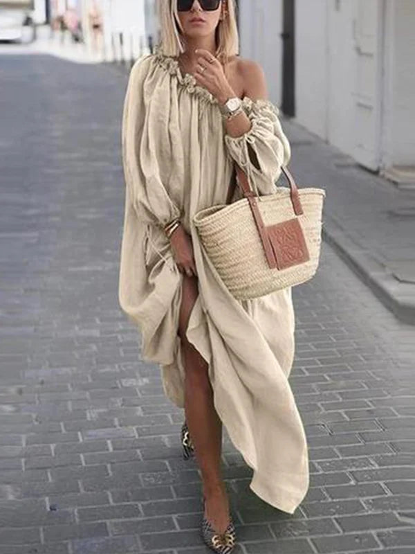 Women's Sexy Pleated Off-Shoulder Oversize Dress-serendiple.com