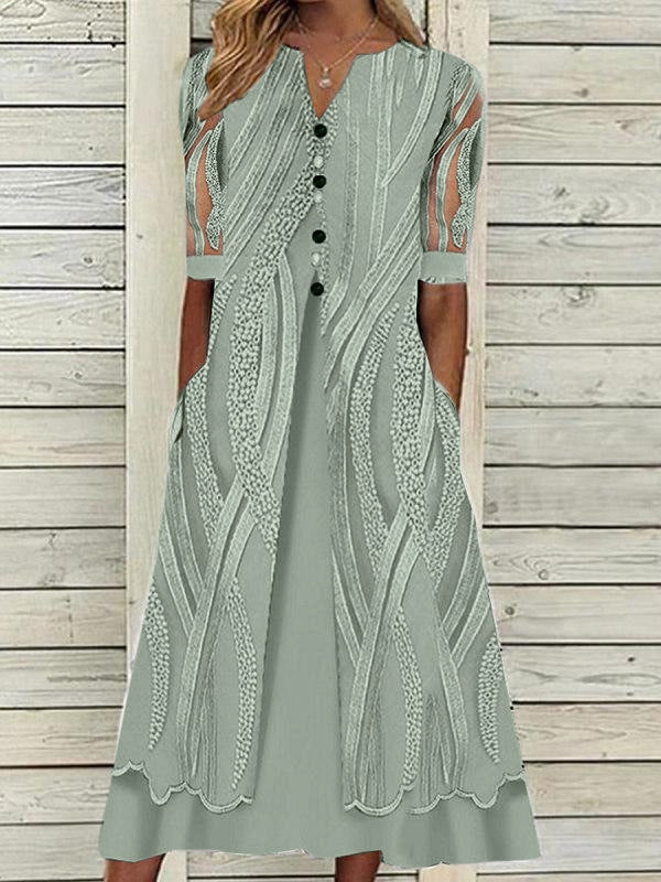 V-neck Printed Loose Short Sleeve Chic Dress-serendiple.com
