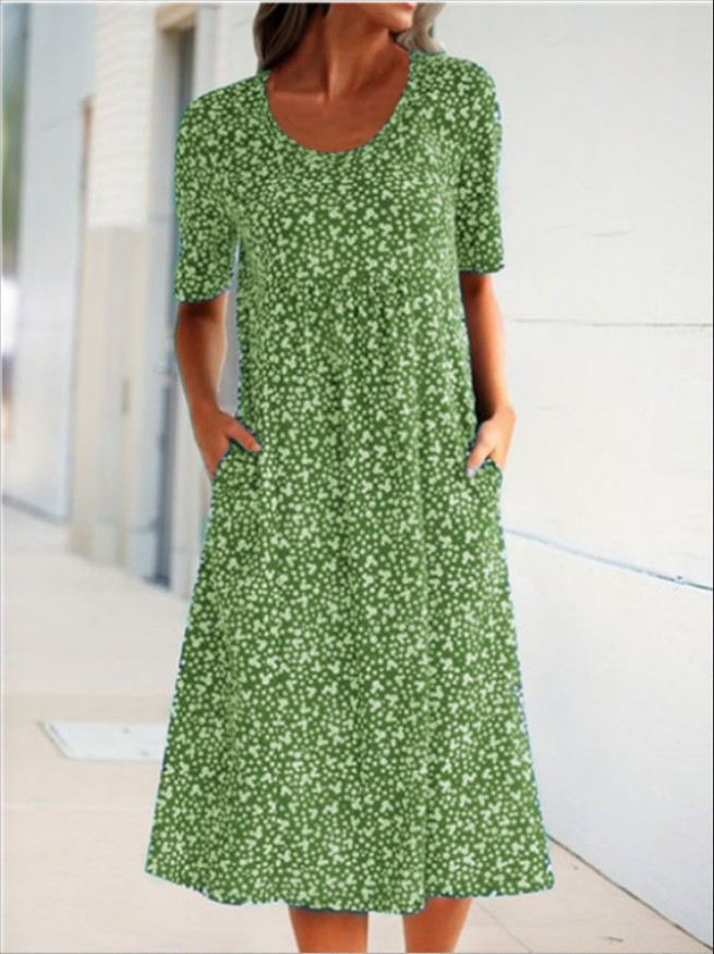Women Floral Pockets Plus Size Midi Dress-serendiple.com