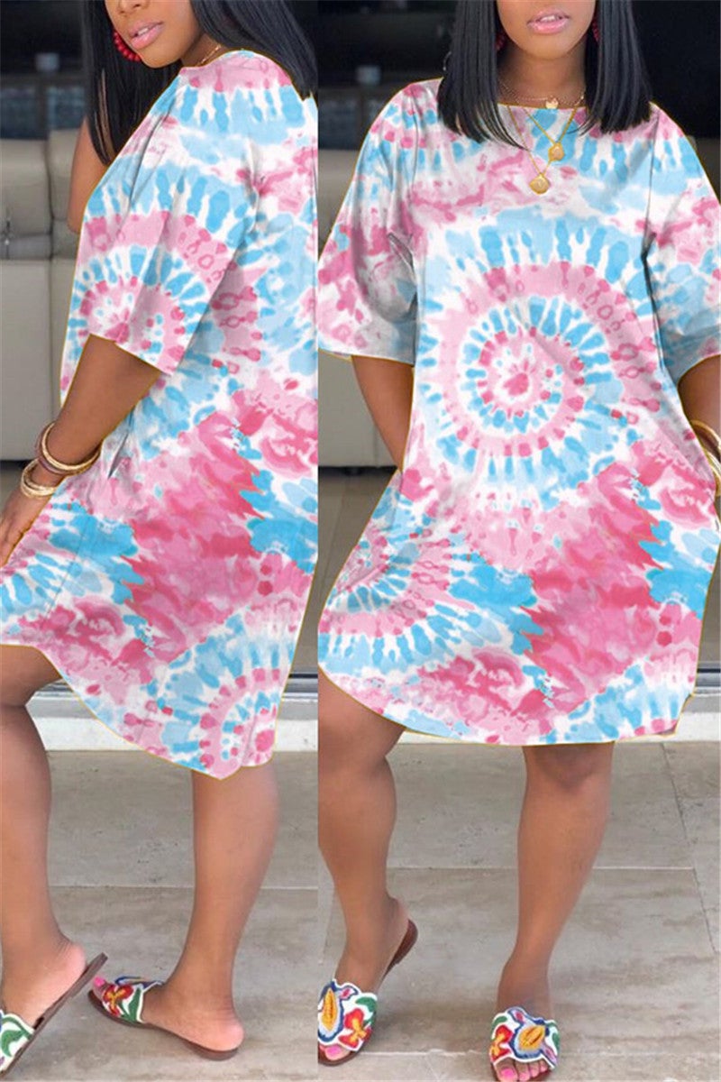 Plus Size Tie Dye Pocket Casual Dress-serendiple.com