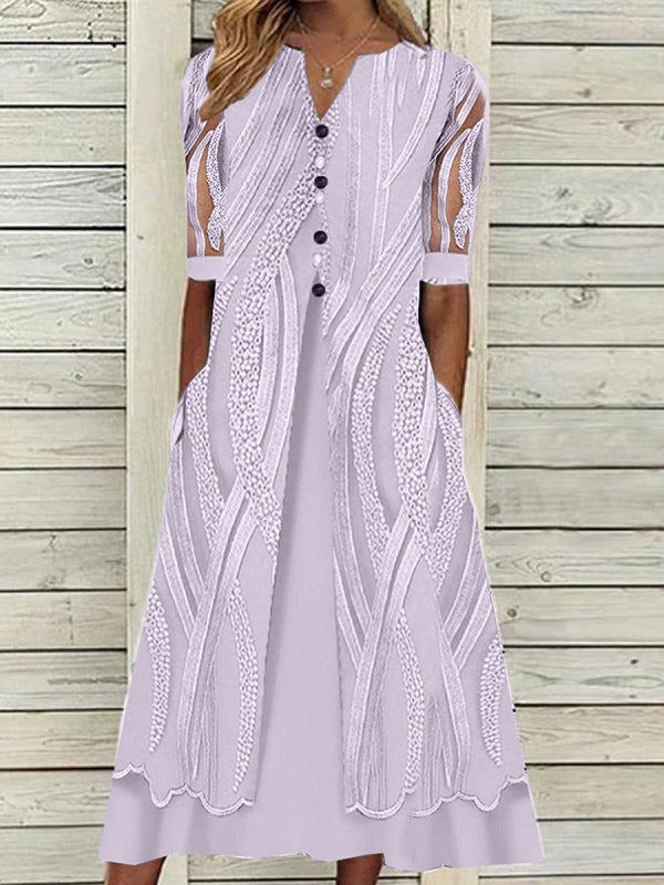 V-neck Printed Loose Short Sleeve Chic Dress-serendiple.com