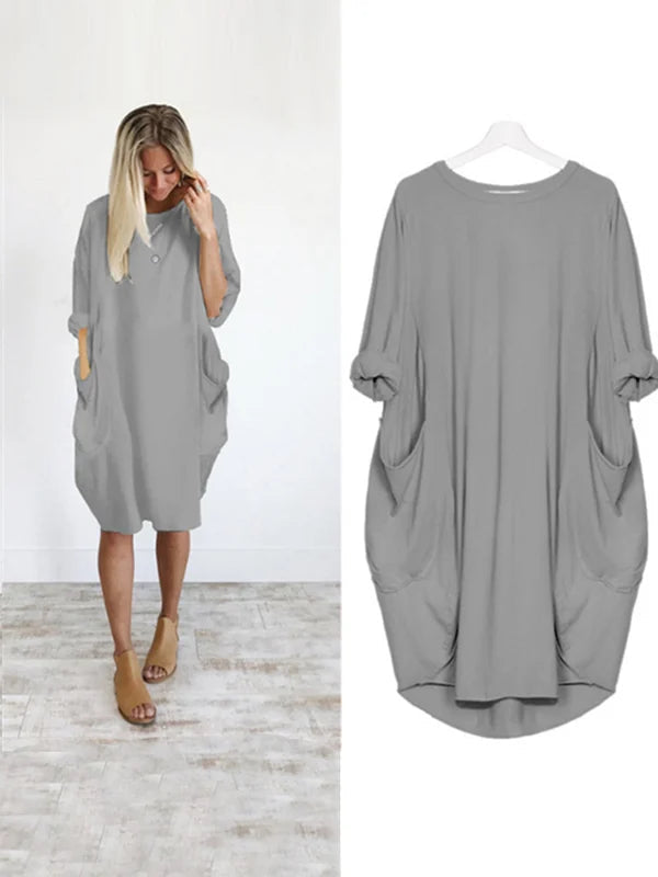 (❤️Mother's Day Sale) Women's Casual Solid O-Outline Dress-serendiple.com