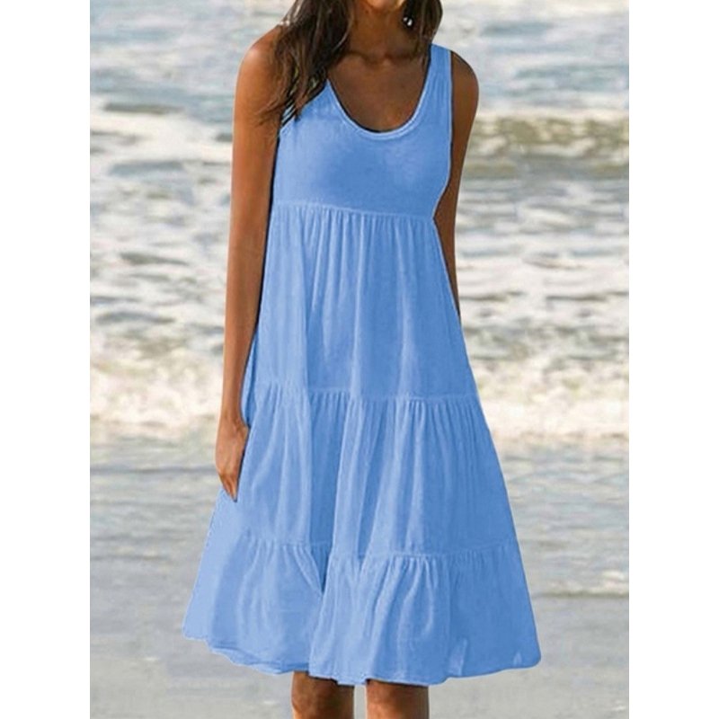 Paneled Solid Sleeveless Beach Dress-serendiple.com
