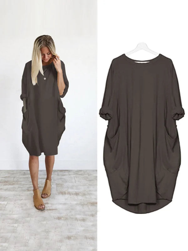 (❤️Mother's Day Sale) Women's Casual Solid O-Outline Dress-serendiple.com