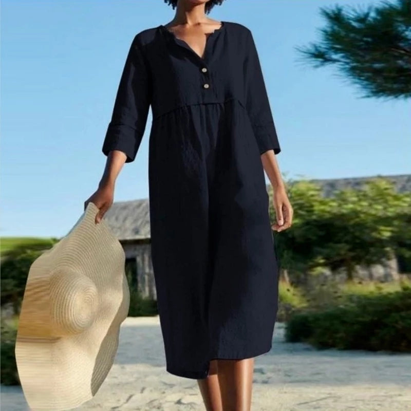 Organic cotton elegant loose dress-serendiple.com